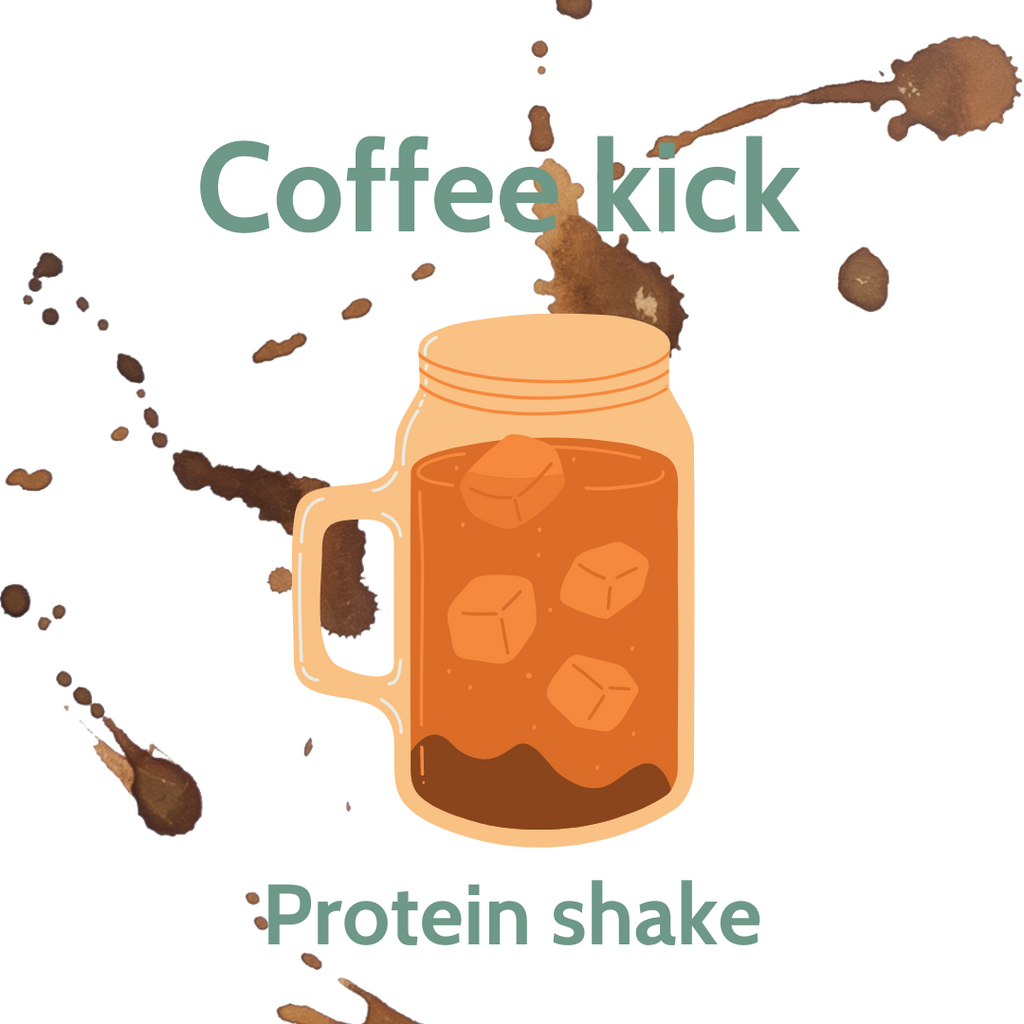 A glass mug of coffee protein shake.