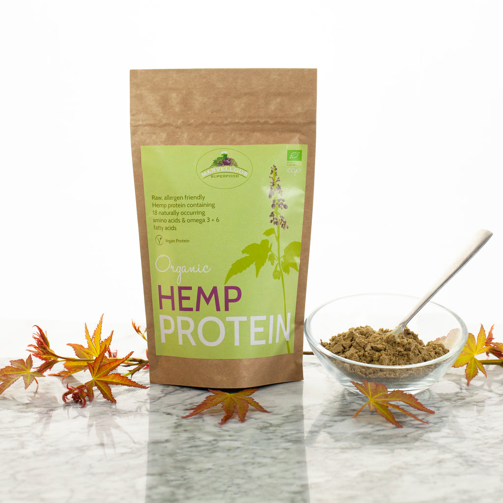 Our organic hemp protein powder in 100% compostable packaging.